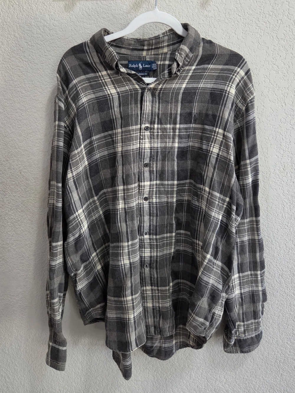 Ralph Lauren Gray and White Plaid Button-Down Shirt
